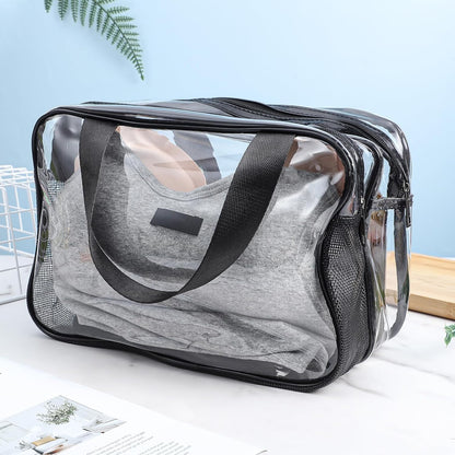 Clear Toiletry Bag, Large Clear Travel Toiletries Bag Thickened PVC Waterproof Makeup Bags with Handles Plastic Cosmetic Bag Travel Wash Bag with Zippers for Women Girls Men