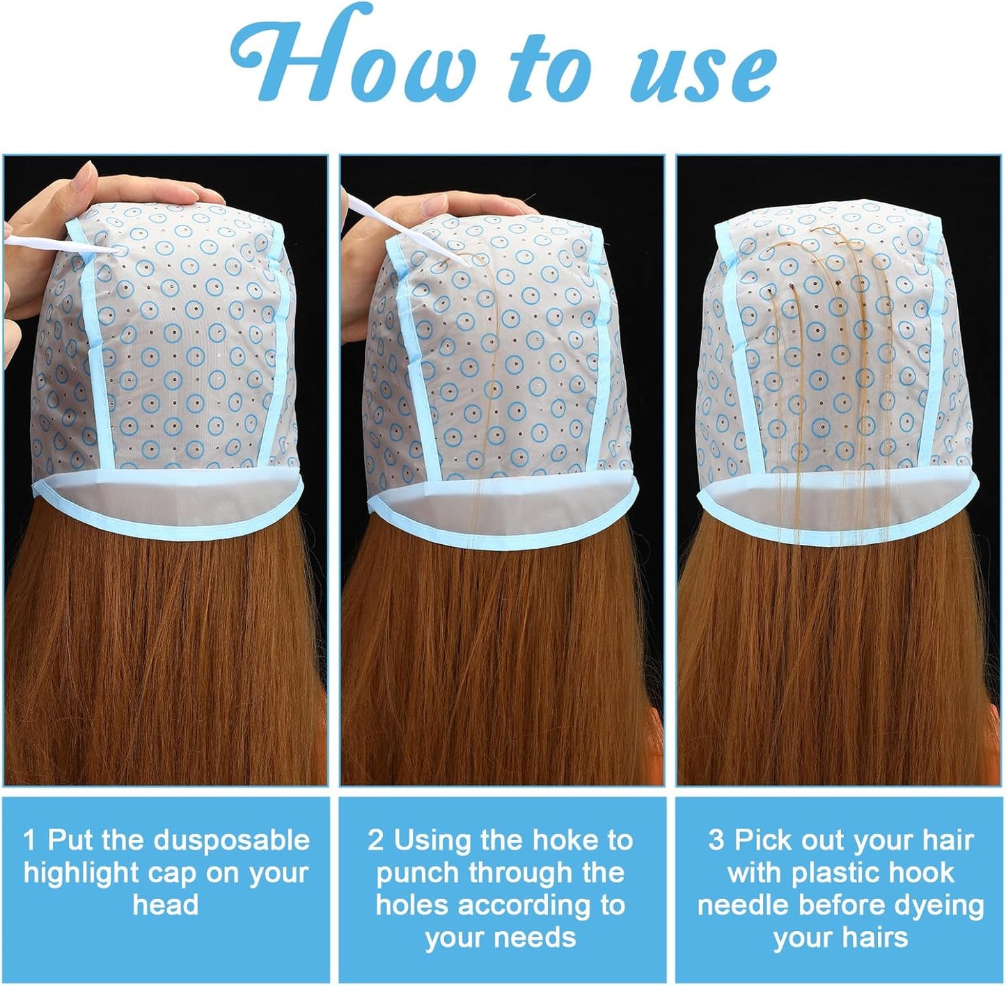 6 Pcs Hair Highlighting Caps, Hair Coloring Cap with Plastic Hooks Disposable Highlighting Dyeing Cap for Salon Hairs Dyeing Hairdressing