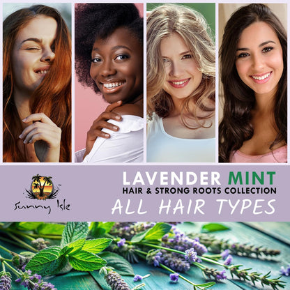 Sunny Isle Lavender Mint Hair &amp; Strong Roots Leave-In Detangler Conditioner 8oz, Jamaican Black Castor Oil &amp; Biotin, Detangling Spray for Breakage, Frizz, Dry Hair &amp; Shine