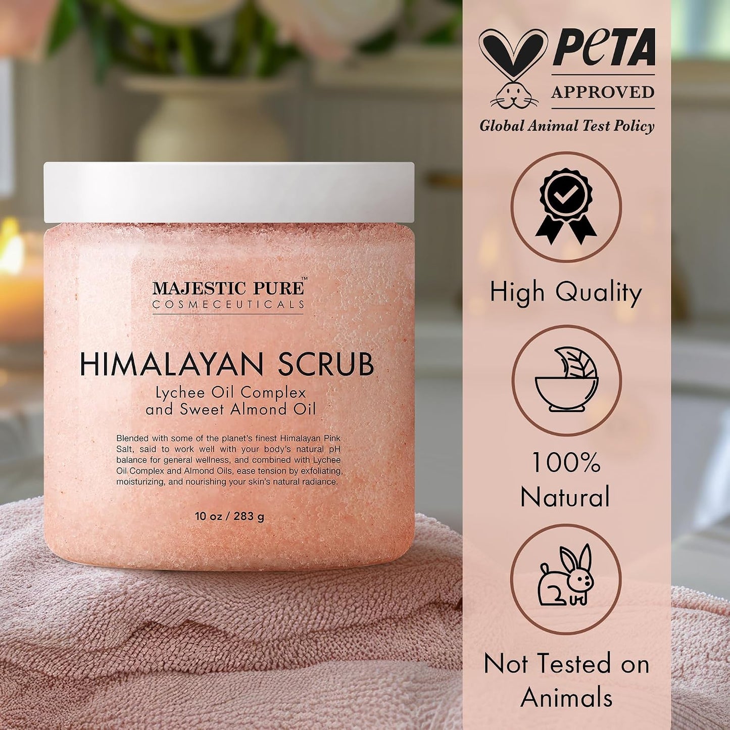 MAJESTIC PURE Himalayan Salt Body Scrub with Lychee Oil, Exfoliating Salt Scrub to Exfoliate &amp; Moisturize Skin, Deep Cleansing - 283 g