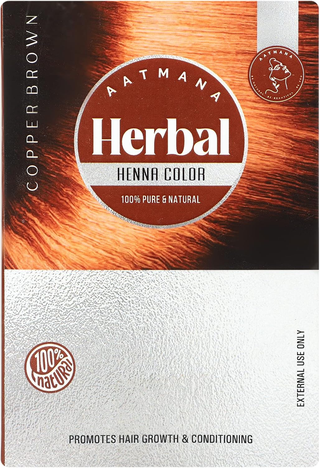Herbal Copper Brown Henna Hair Color with Goodness of 9 Herbs | Copper Brown Henna Mehndi for Hair, Make Hair Soft &amp; Shiner Natural Hair Color for Men &amp; Women 100g