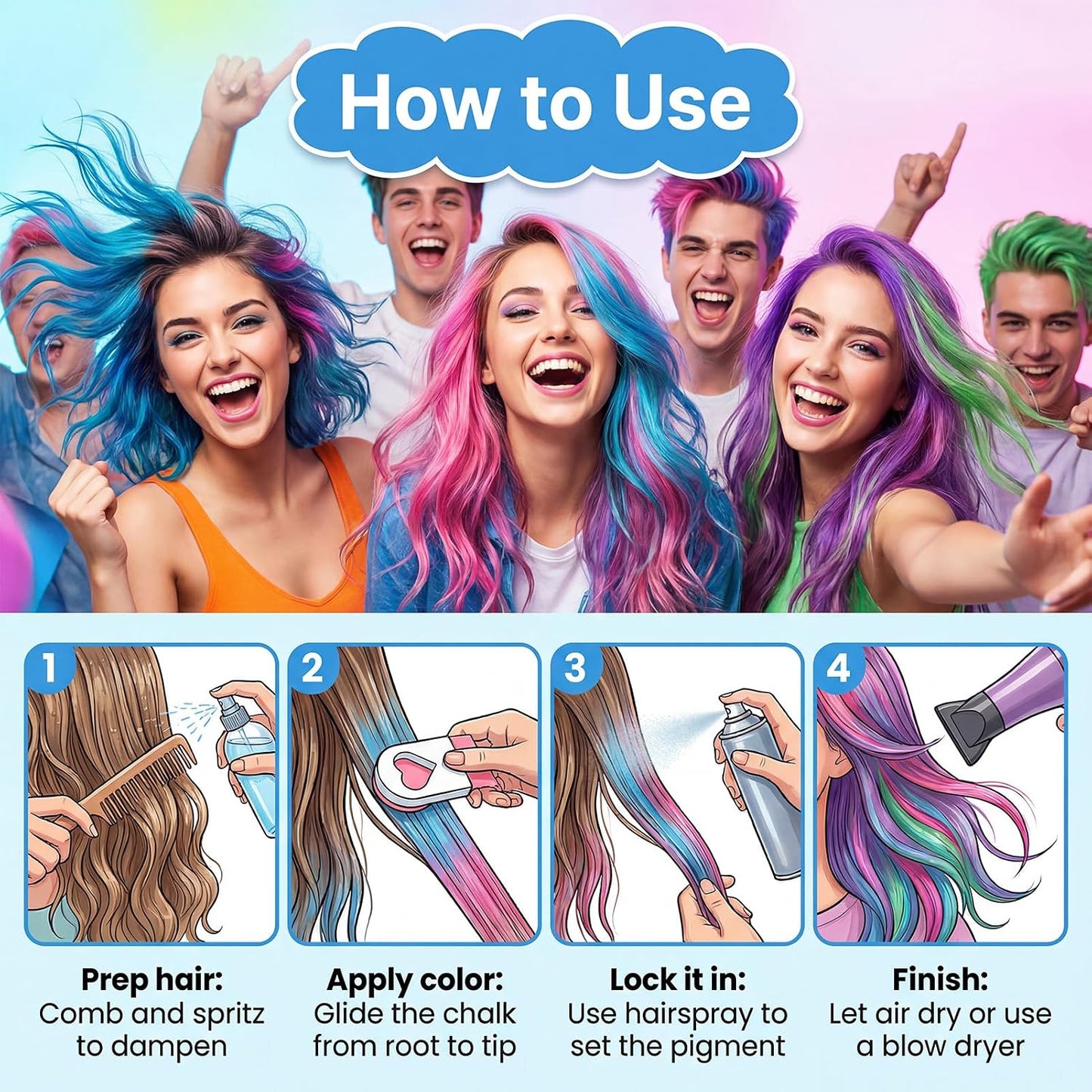 12 Colors Hair Chalk for Girls Kids, Temporary Hair Dye Powder with 2ml Spray Bottle, Washable Coloured Hair Chalks Set, Safe Non-Toxic Hair Colour Spray Makeup Gifts for Birthday Party Cosplay