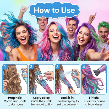 12 Colors Hair Chalk for Girls Kids, Temporary Hair Dye Powder with 2ml Spray Bottle, Washable Coloured Hair Chalks Set, Safe Non-Toxic Hair Colour Spray Makeup Gifts for Birthday Party Cosplay