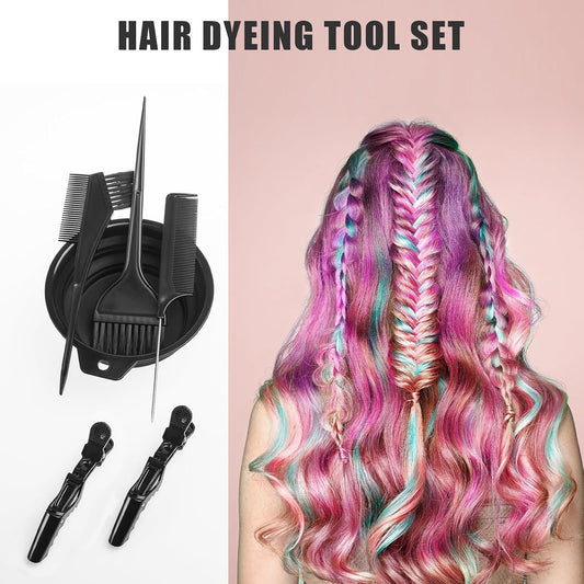 6PCS Hair Dye Kit, Colouring Tint Tool Brush Kit and Bleach Mixing Bowl Comb and Bowl Set Kit Diy Salon Professional Hairdressing &amp; Highlighting Kit for Men Women (6PCS)