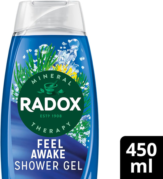 Radox Mineral Therapy Feel Awake 2-in-1 body wash &amp; shampoo shower gel with a sea mineral &amp; fennel fragrance for a refreshing shower experience 6x 450 ml