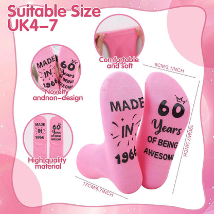 ViEinkaufen 60th Birthday Gifts for Women 1966 Makeup Bag Socks,Keyring | 60 Years Birthday Gift for Her Thank You Present for Mum Auntie Grandma Wife Friends Teacher