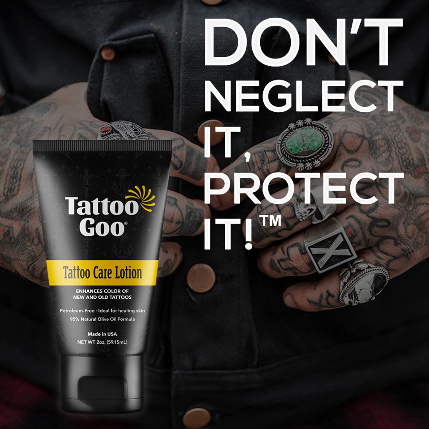 Tattoo Goo Aftercare Lotion 60 ml – Tattoo Moisturiser for New &amp; Healed Ink • Colour‑Enhancing • Non‑Greasy, Vegan Skin Care – Olive Oil + Panthenol