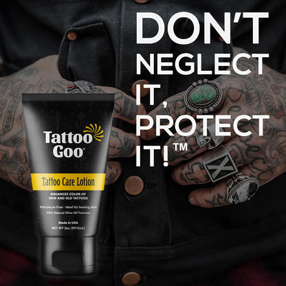 Tattoo Goo Aftercare Lotion 60 ml – Tattoo Moisturiser for New &amp; Healed Ink • Colour‑Enhancing • Non‑Greasy, Vegan Skin Care – Olive Oil + Panthenol