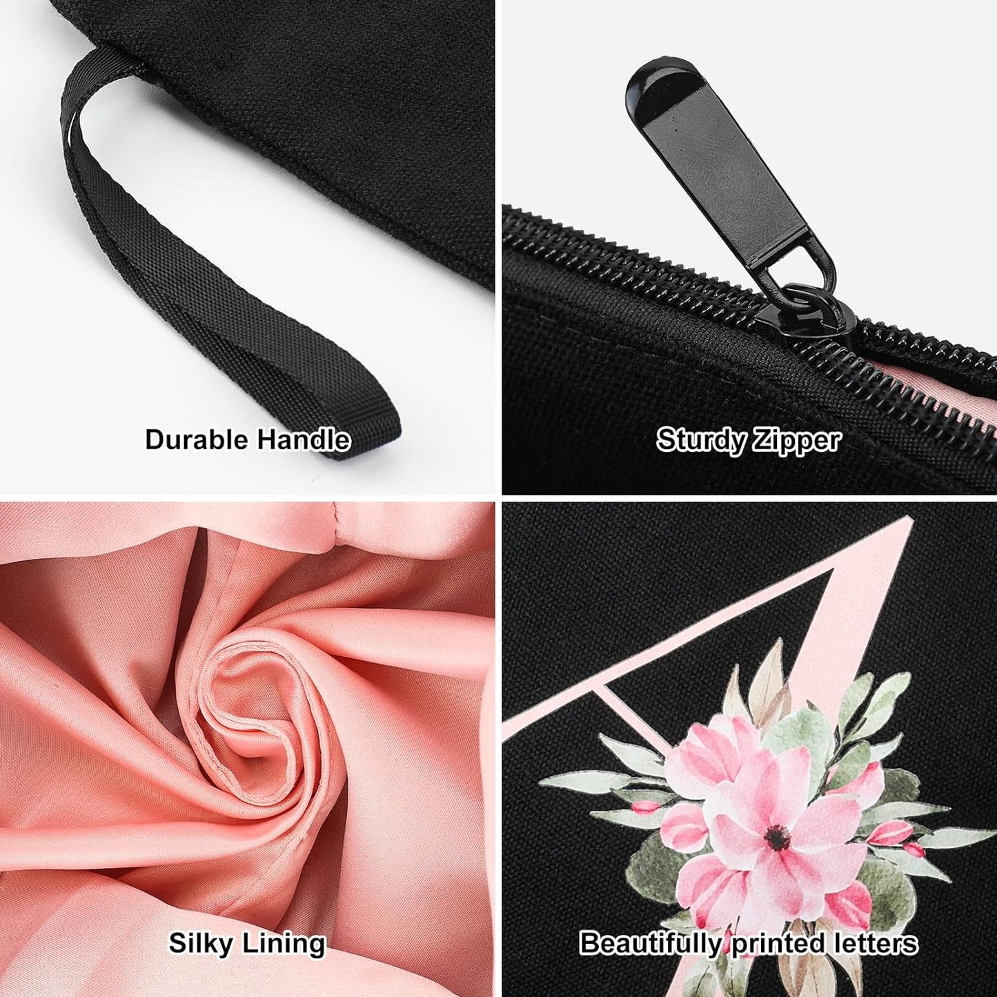 Vavabox A-Z Personalized Initial Makeup Bag, Birthday Gifts for Women Unique,Bride Bridesmaid Gift Cosmetic Bags (S, Black)
