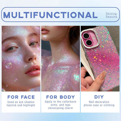 Noerrors Roll-on Holographic Body Glitter Gel for Body Face Hair, Sparkle Chameleon Color Changing Chunky Mermaid Sequins Body Glitter Gel Festival Party Body Shimmer Glitter Makeup # Sparkling Pink