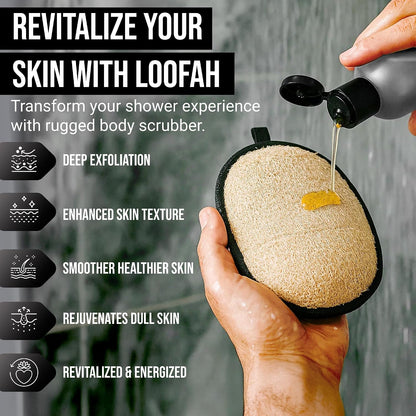 CraftsOfEgypt Men’s Loofah Body Scrubber - Egyptian Luffa Sponge Shower Pad for Male Hygiene Essentials, Dual-Sided Loofah Mitt and Body Wash Scrubber for Back, Chest and Bath - Black &amp; White, 2PCS