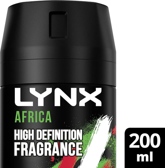 Lynx Men Africa Deodorant Body Spray for 48 hours of odour busting, high definition fragrance with a mandarin &amp; sandalwood scent 200 ml (Pack of 2)