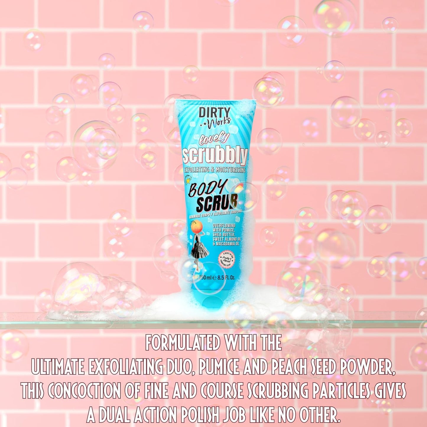 Dirty Works Lovely Scrubbly Body Scrub - Exfoliating Sugar &amp; Fruit Acids for Smooth, Revived Skin - 250ml - Signature Collection - Gentle Polish &amp; Brighten
