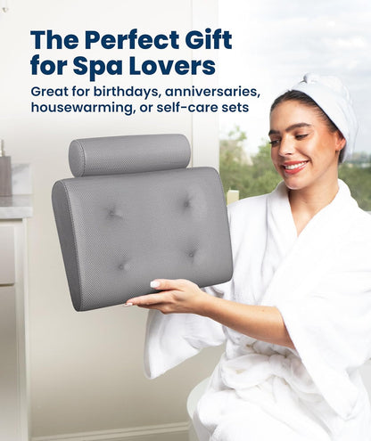 Everlasting Comfort Bath Pillow – Bath Cushion for Head and Neck Support – Quick Dry Waterproof Mesh – Luxury Bath Accessories with Suction Cups – Bath Pillows for Head and Neck – Grey