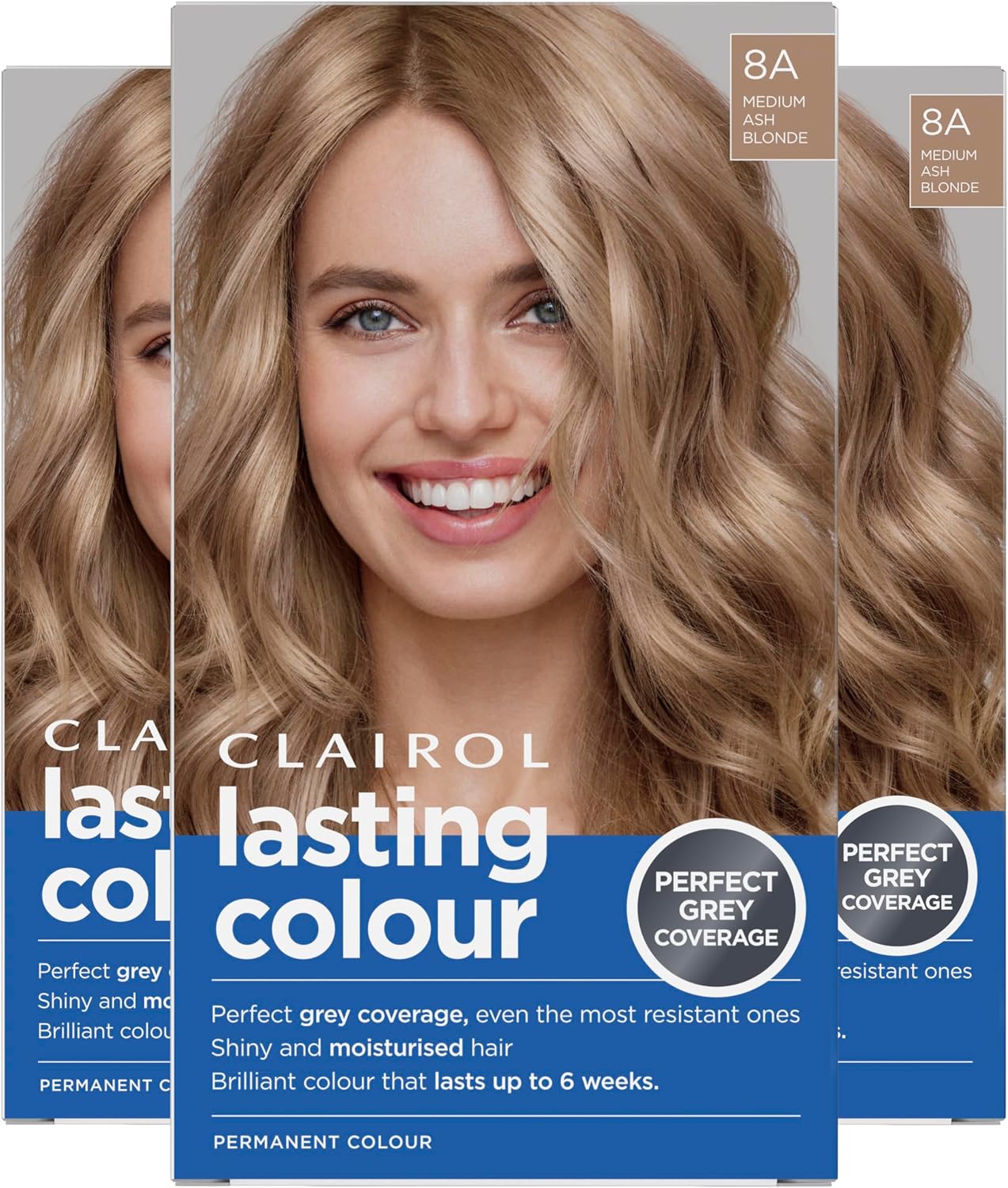 Clairol Lasting Colour Permanent Hair Dye | Ideal Grey Coverage | Shiny and Moisturised Hair | 8A Medium Ash Blonde