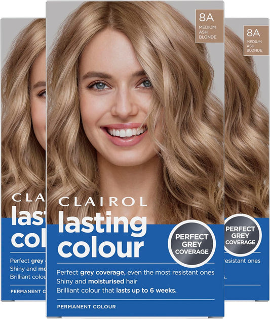 Clairol Lasting Colour Permanent Hair Dye | Ideal Grey Coverage | Shiny and Moisturised Hair | 8A Medium Ash Blonde