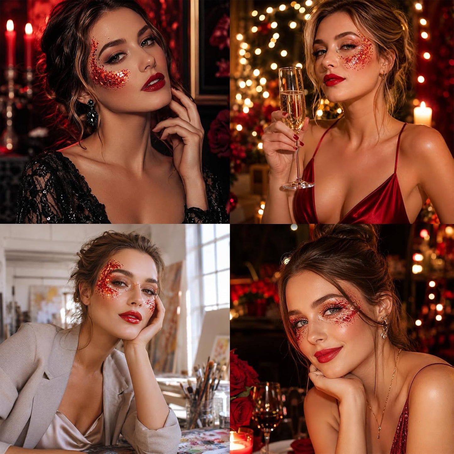 Ruby Red Chunky Glitter Stick – Shimmer for Face Body and Hair, Waterproof Long Lasting Sparkle Highlighter, Easy Glide Festival Makeup for Women – Perfect for Party Rave Halloween Christmas