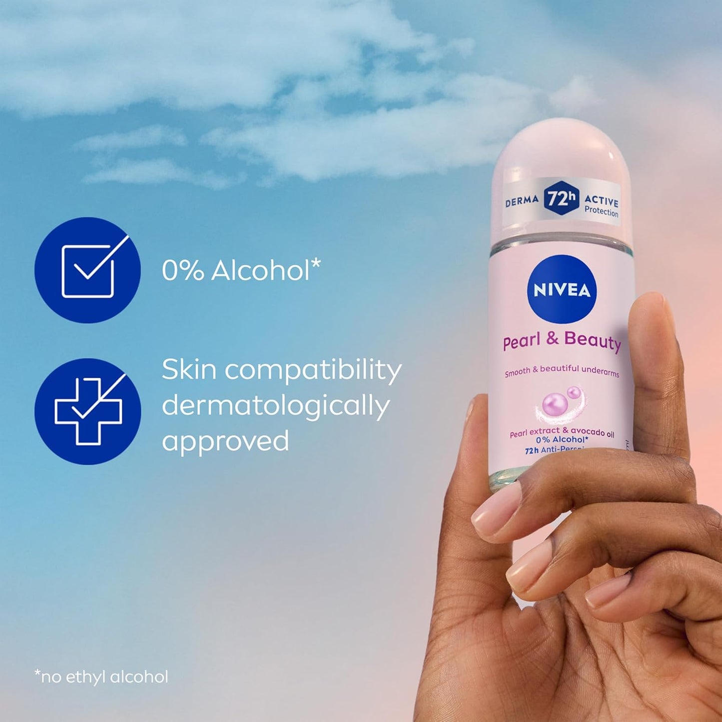 NIVEA Pearl &amp; Beauty Anti-Perspirant Deodorant Roll On (6 x 50ml), Roll On Deodorant for Women with 72H Sweat and Odour Protection, Women's Anti-Perspirant with Pearl Extracts (Pack of 6)
