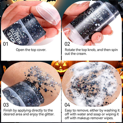 Prreal Body Glitter, Mermaid Sequins Glitter Stick Face Body Sparkling Glitters, Chunky Holographic Hair Glitters, Durable Lips Nails Festival Carnival Rave Singer Concert Halloween Makeup,#16 Black