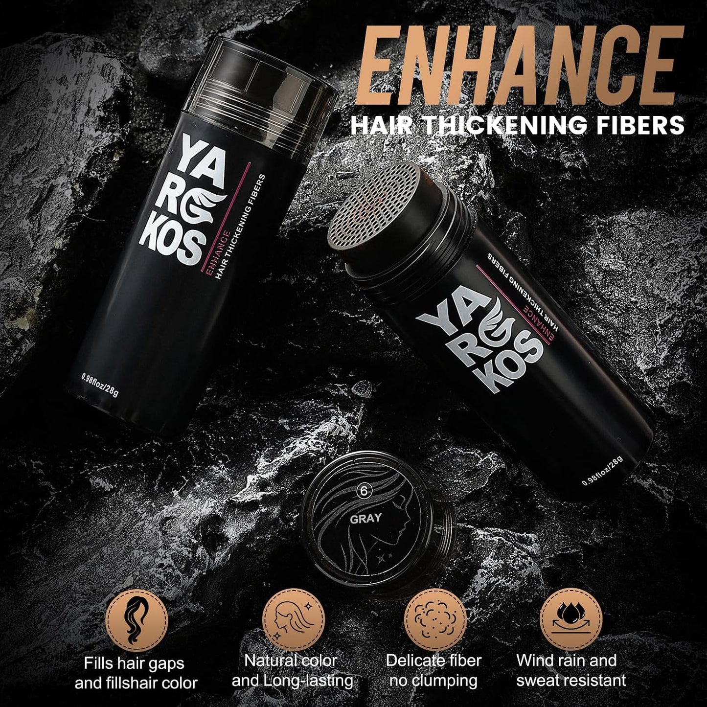 Hair Fibres for Thin Hair or for Filling Fine Hair, Hair Fibres (28 g) for Men and Women, Hair Powder for Immediately Thicker, Fuller Look - Grey