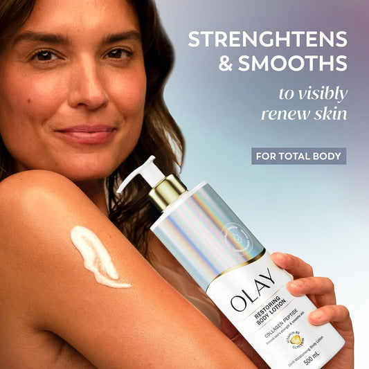 Olay Collagen Peptide Restoring Body Lotion, 24HR Moisturising Cream Body Skin Care, Improves Elasticity, Collagen Peptide Vitamin B3 and Glycerin, Visibly Moisturised Skin, No Greasy Residue, 500ml