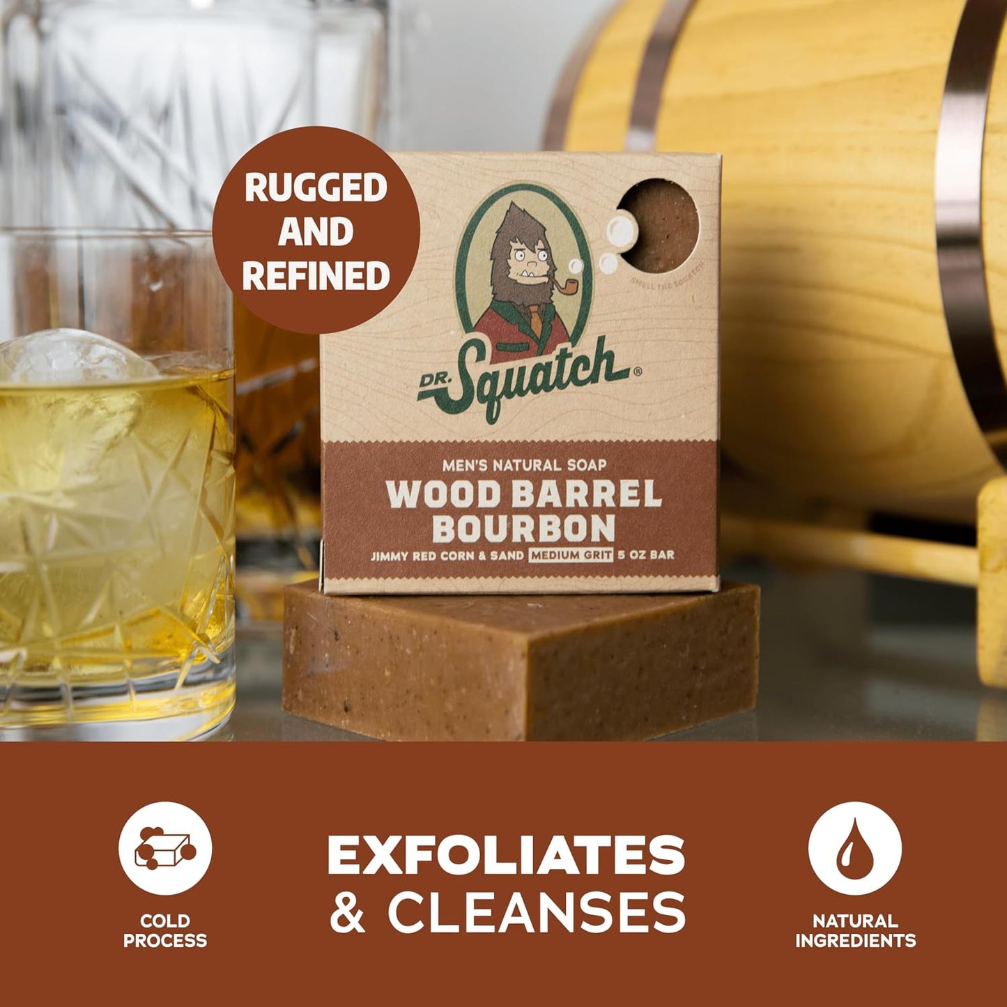 Dr. Squatch Natural Men’s Bar Soap - Cold Process Body Soap Bar with Natural Oils - Gifts for Men - Wood Barrel Bourbon (142g, 3 pack)