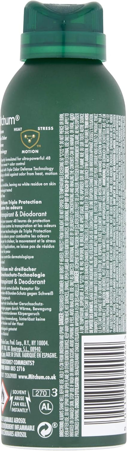 Mitchum Men Triple Odor Defense 48HR Protection Deodorant Spray &amp; Antiperspirant (200ml) Clean Control, Dermatologist Tested (Packaging may vary)