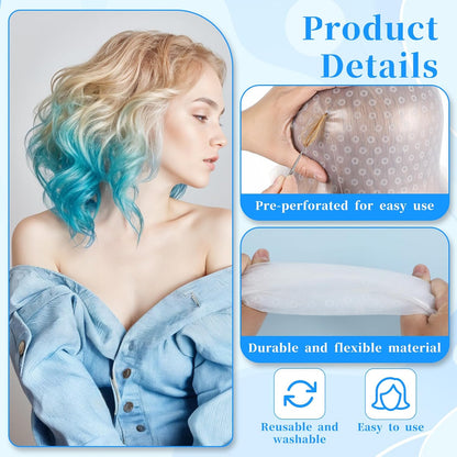 Jeffdad Professional Silicone Highlight Cap, Reusable Hair Coloring Highlighting Cap with 3 Brushes and 1 Needle for Color Hair Salon Hairdressing Women Men(White)