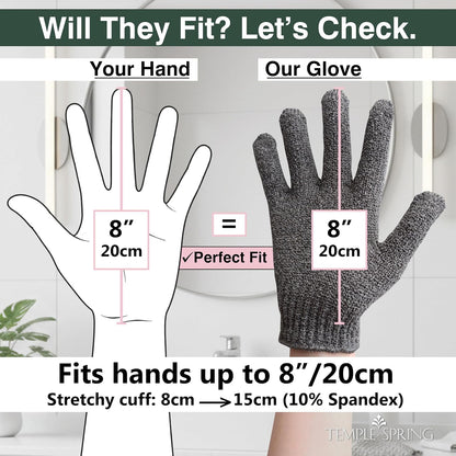 Temple Spring Exfoliating Glove, Carbonized Rayon Bamboo Body Scrubber, Loofah Exfoliating Mitt, Shower Scrubber Wash Cloth, Body Exfoliator Scrub, Loofa Shower Gloves Bath Sponge - Grey