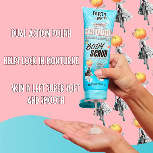Dirty Works Lovely Scrubbly Body Scrub - Exfoliating Sugar &amp; Fruit Acids for Smooth, Revived Skin - 250ml - Signature Collection - Gentle Polish &amp; Brighten