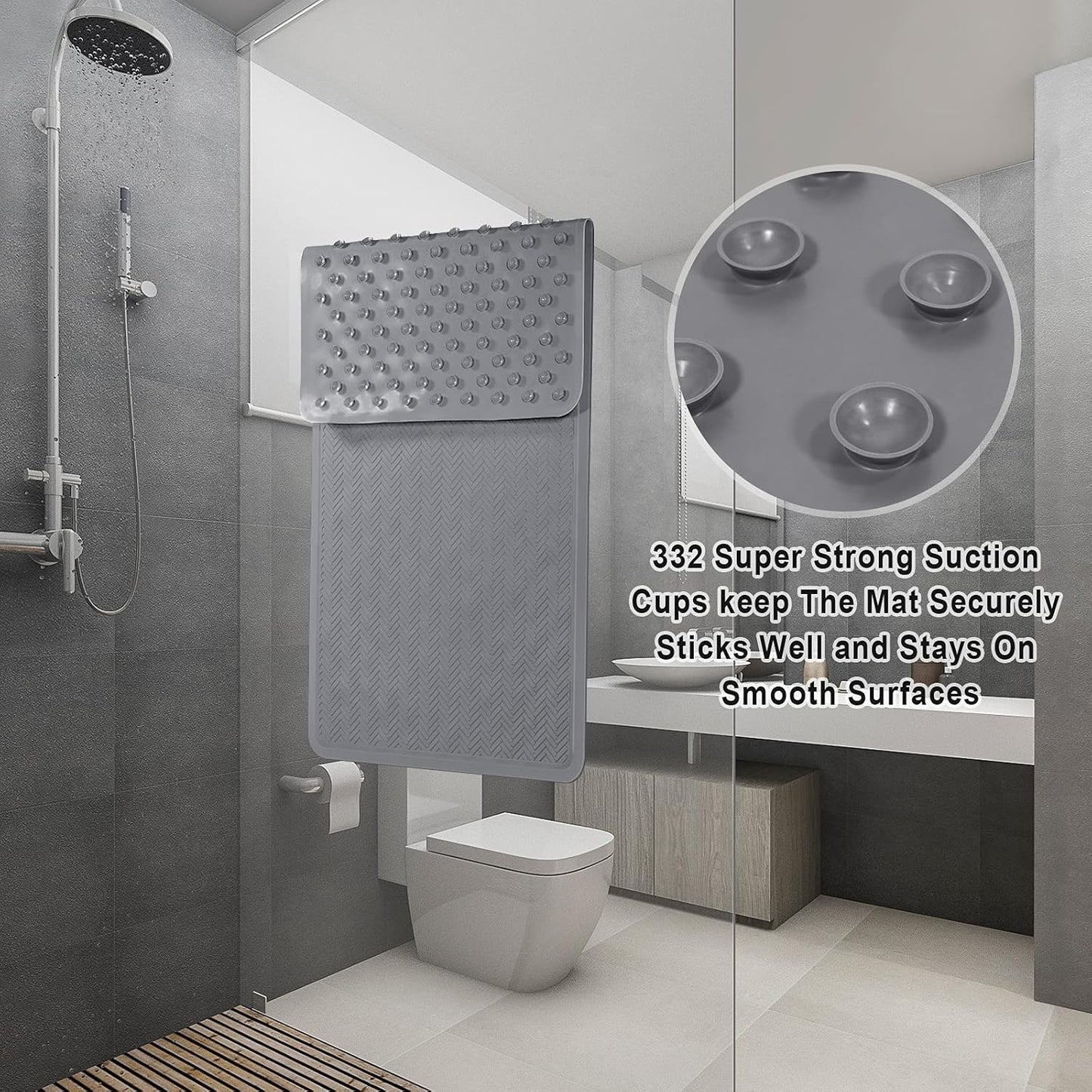OTHWAY Non Slip Bathtub Mat, Extra Long 43x92 cm Rubber Bath Tub Shower Mat, Soft Mat for Bathroom Tub with Strong Suction Cups (Grey)