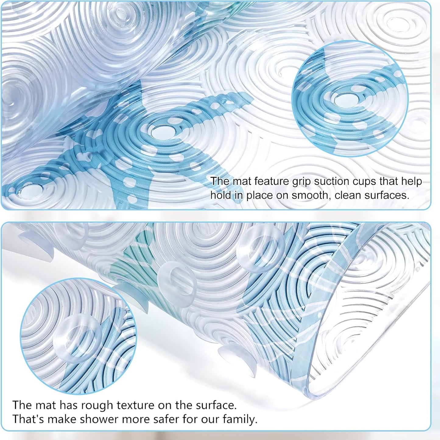 OTHWAY Baby Bath Mats Non Slip Children's Bath Mat Anti Mould Baby Bathtub Mat Safety Toddlers and Nippers Bathroom Shower Tub Mats with Suction Cups, Bath Mat Anti Slip 39 x 71cm Clear Sea Creature