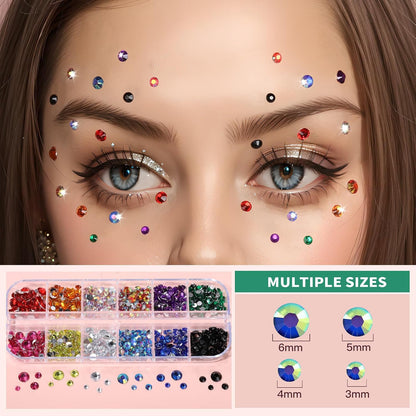 Teenitor Body Glitter with Skin Glue Set, 4 Bottle Face Glitter Makeup &amp; 2 Box Face Gems for Women, Iridescent White Body Glitter Face Glue for Rhinestones for Makeup, Nail Gems with Wax Pencil