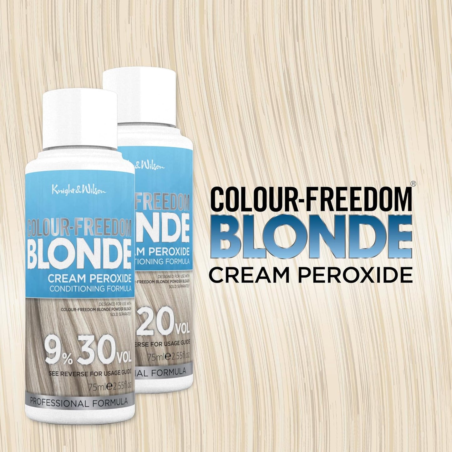 Knight &amp; Wilson Colour Freedom Blonde Developer 9% 30 VOL. Permanent lightening high lift Cream Developer For use with Colour Freedom Ultra Lifting Powder Bleach. 75ml