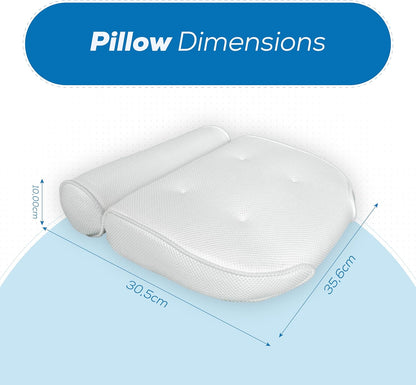 Luxury Bath Pillow Waterproof Air Mesh Bath Cushion with Suction Cups for Head and Neck | Ergonomic Bathtub Pillows Home Spa and Hot Tub Headrest | Bathing Accessories (Single) | White