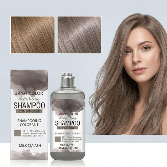 3-in-1 Hair Colour Shampoo, Herbal Shampoo with Milk Tea Ase Colour, Fast-Acting Formula, Semi-Permanent Grey Coverage, For Smooths And Beautiful Hair, Restores Shine(1)