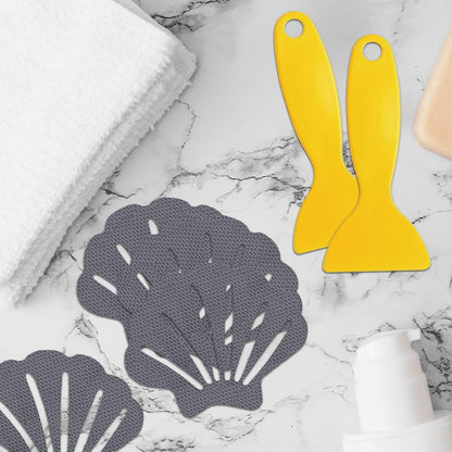 20 Bathroom Non-Slip Stickers And 3 Small Scrapers, Gray Shell Shape, Strong Sticky Adhesive, Suitable For Shower Room Floor Safety Protection.