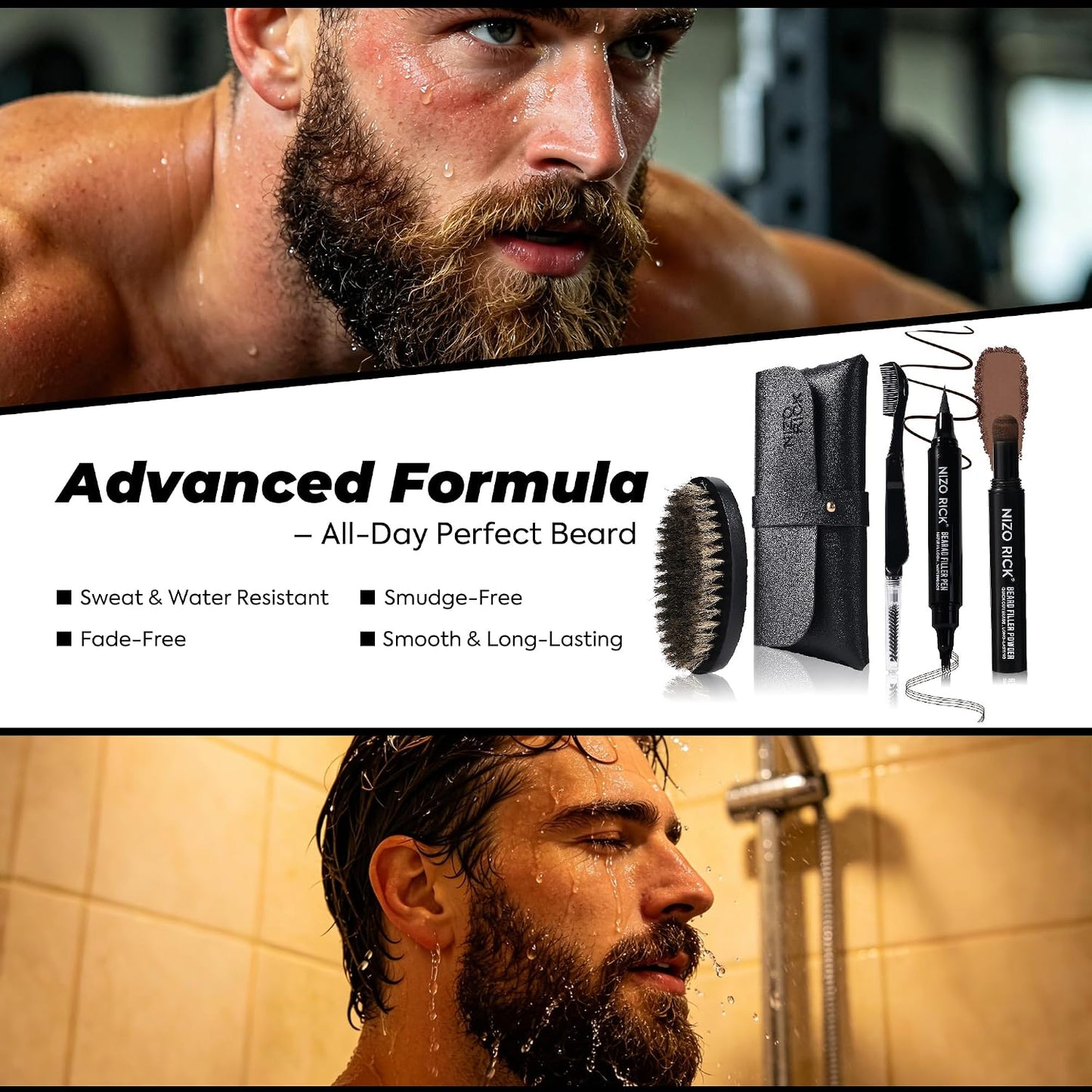 Beard Pencil Kit for Men, 5 in 1 Waterproof Beard Filler Pen Set with Brush, Long-Lasting Dual Tip Filling and Shaping Tools for Hairline, Mustache &amp; Eyebrow (DARK BROWN)