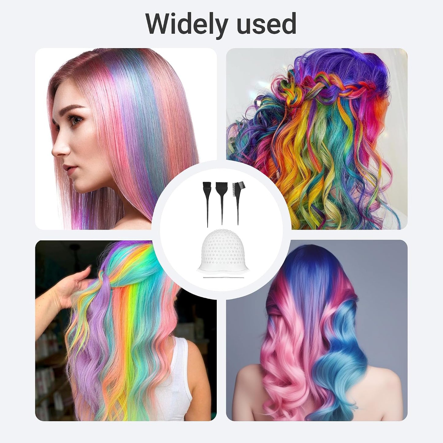 Punched Hole Highlighting Cap with 3 Hair Coloring Brushes and Needle, Silicone Highlight Cap, Professional Highlighting Kit for Color Hair Salon Hairdressing Dyeing Staining Tools for Women Men