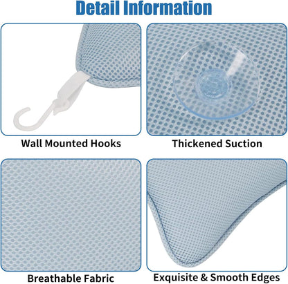 Bath Pillow with 2 Anti-Slip Suction Cups &amp; 1 Hook, Bone Shaped Bathtub Small Pillows, Tub Back Rest Cushion, Bathroom Bathing Headrest for Support Head, Neck, Shoulders, Relaxation and Home Spa(Blue)
