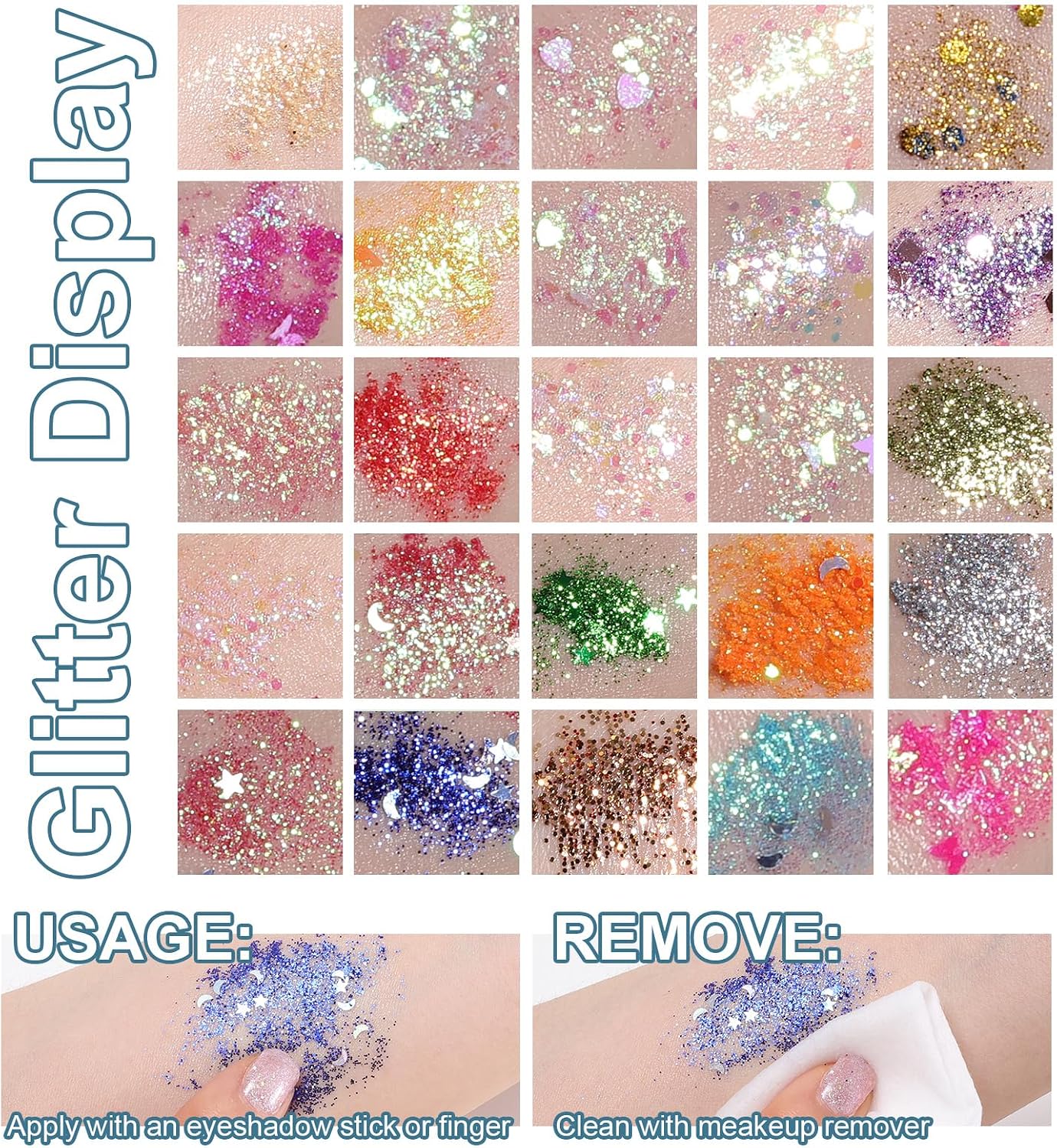 Prreal 25 Colors Body Glitter Gel Palette, Mermaid Holographic Glitter Gel,Face Hair Body Shimmer Chunky Sequins,Girls Women Party Carnival Halloween Festival Accessories