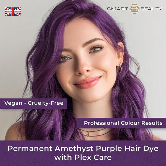Amethyst Purple Hair Dye Permanent with Anti-Breakage Plex Hair Care, Vegan Hair Dye &amp; Cruelty-Free, 100% Grey Coverage, Purple Hair Colour, For All Hair Types. Smart Beauty