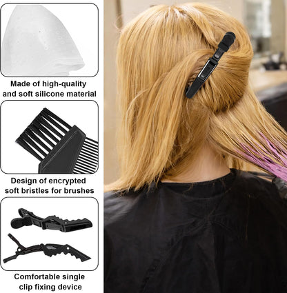 11 Pcs Punched Hole Silicone Highlighting Cap Set Professional Highlight Cap Reusable Hair Highlighting Kit Salon Hairdressing Dyeing Staining Tools for Women Men