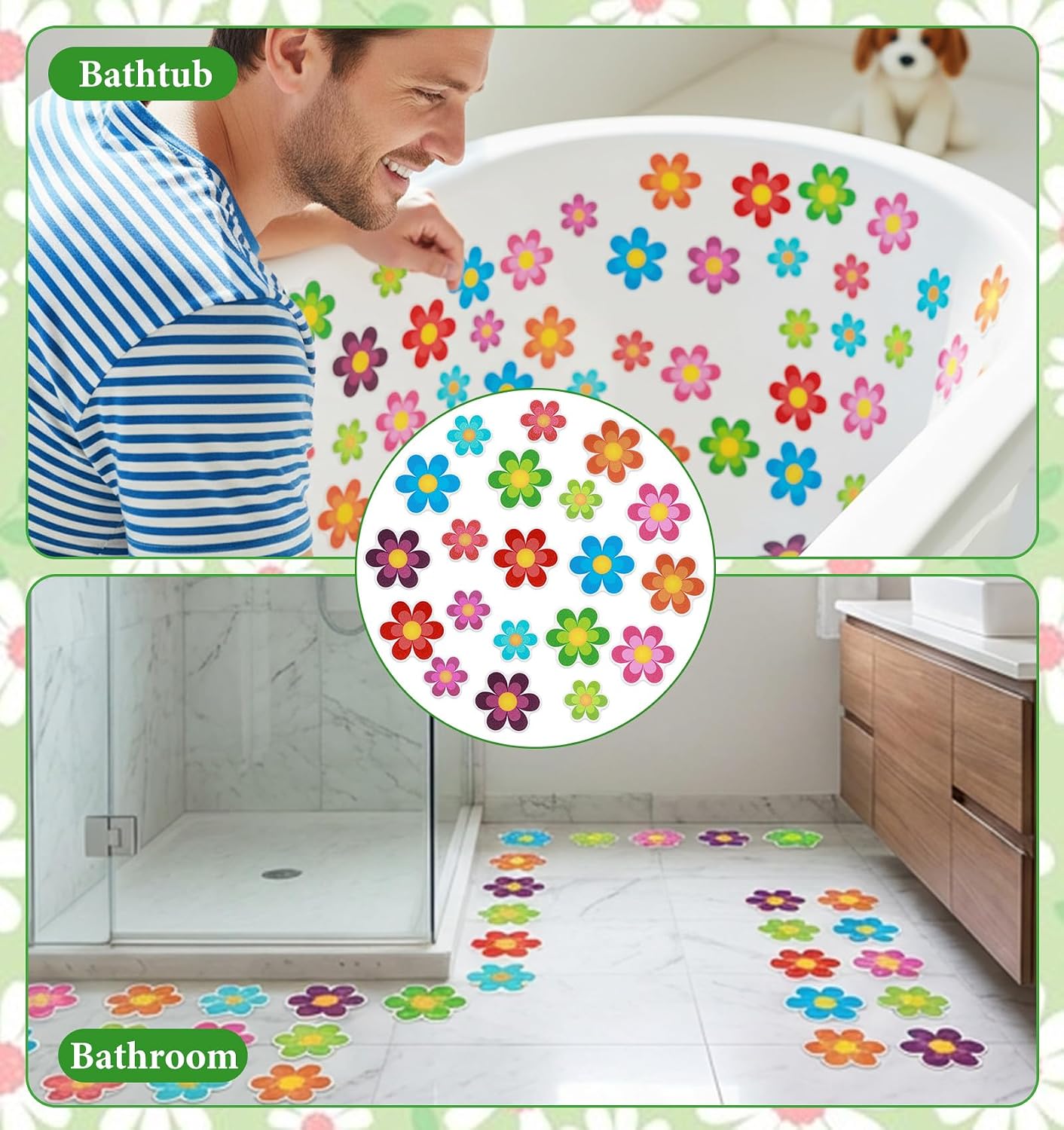 20PCS Non Slip Shower Stickers, Flower Bright Non Slip Bath Stickers for Bathroom and Other Slippery Surfaces (11.5cm and 8cm)