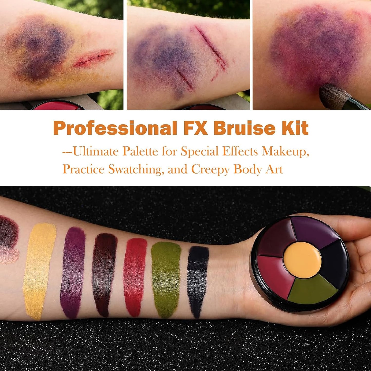 6 Color SFX Bruise Wheel – Professional Halloween Face Paint Kit, Non-Toxic Oil-Based Makeup with Fake Blood, Zombie &amp; Injury Special Effects Palette for Cosplay &amp; Festivals