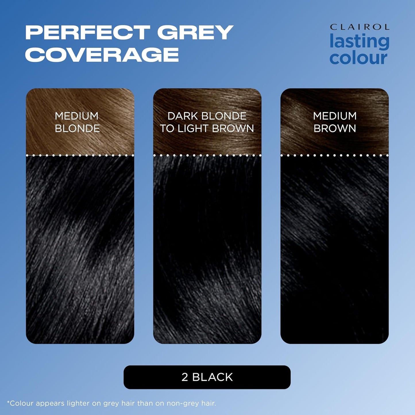 Clairol Lasting Colour Permanent Hair Dye | Ideal Grey Coverage | Shiny and Moisturised Hair | 2 Black