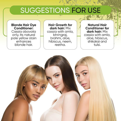 Davis Finest Organic Cassia Obovata Powder 100g, Neutral Henna Natural Hair Strengthening, Hair Mask, Blonde Hair Dye, Shine Conditioner