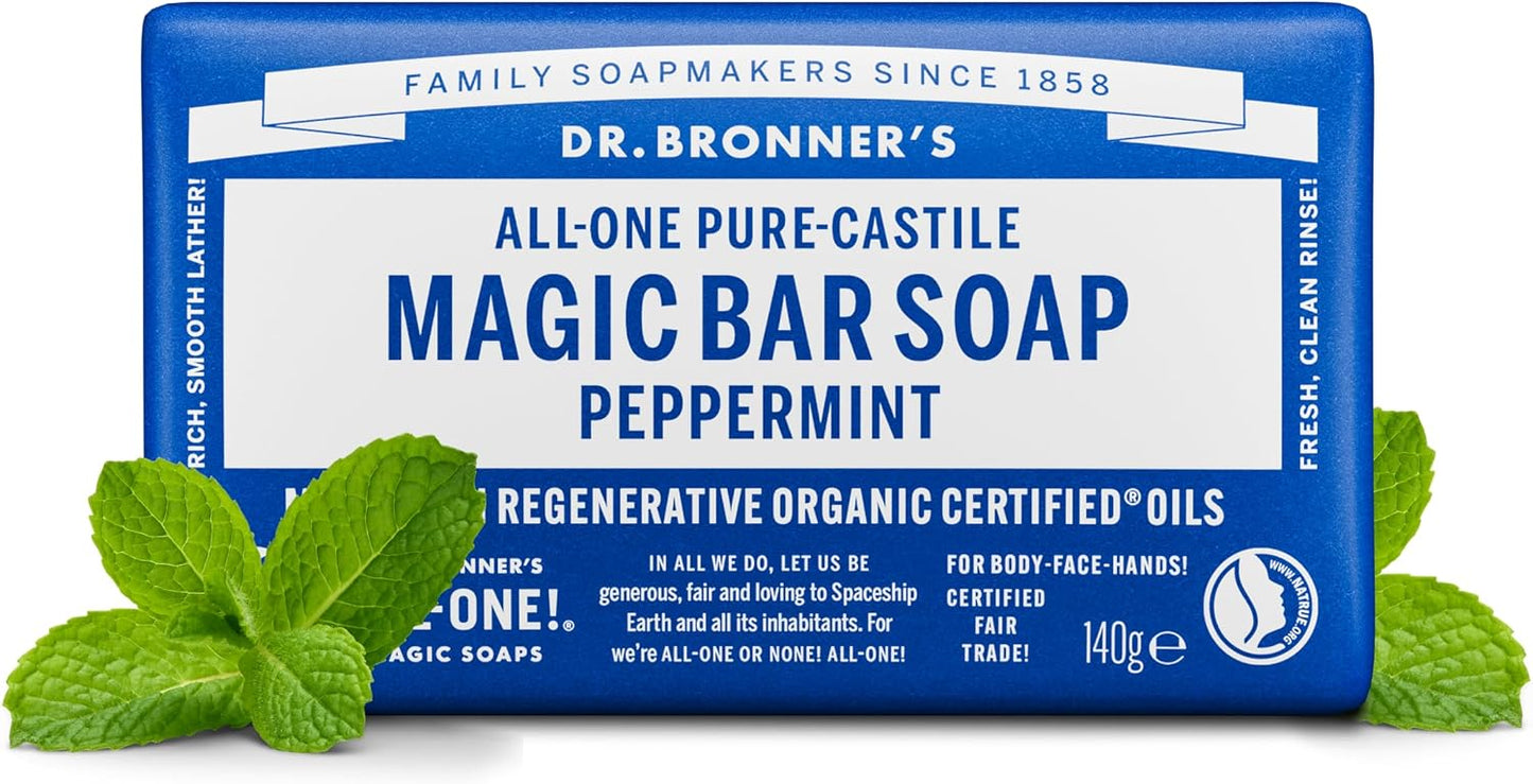 Dr Bronner's - Peppermint Pure-Castile Bar Soap, 140g Bar