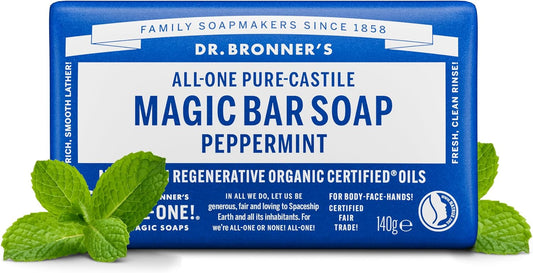 Dr Bronner's - Peppermint Pure-Castile Bar Soap, 140g Bar