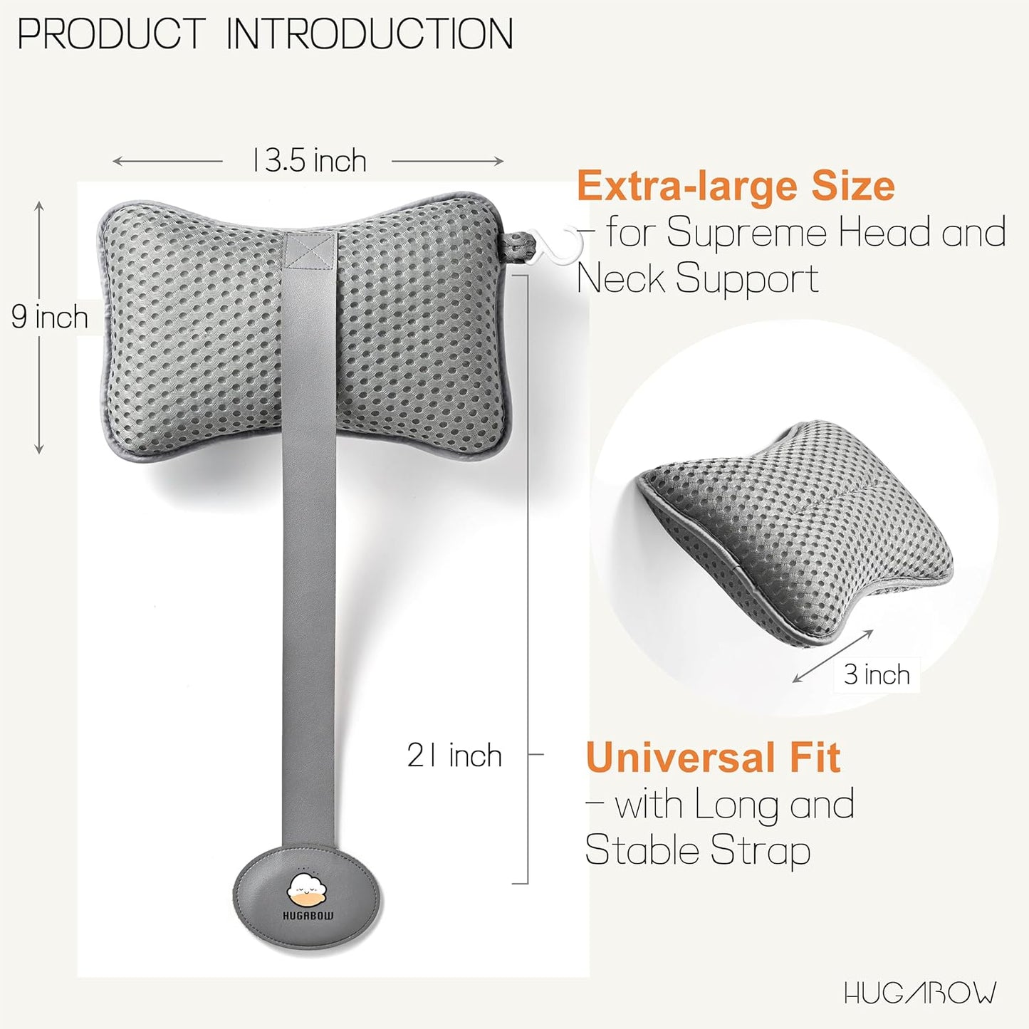 2-Pack Large Pillow for Hot Tub (Grey), Spa, and Chaise Lounge - Universal Headrest &amp; Neck Support Cushion, Adjustable Height with Long Strap, Easy Drying with Hook (2-Pack)